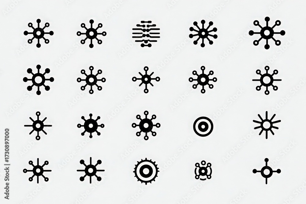 This design features a collection of diverse abstract shapes arranged in a grid format. Each shape has a unique design, showcasing creativity and pattern variation.