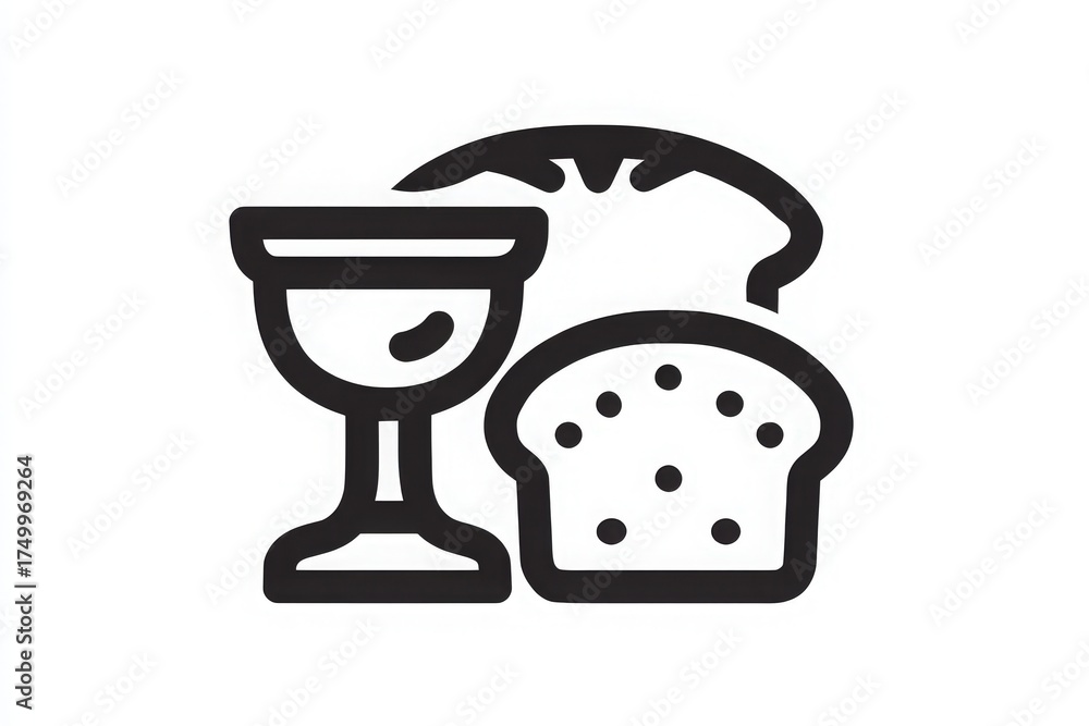This design features a cup and a loaf of bread, representing unity and sharing. The elements are portrayed in a minimalist style, emphasizing their importance in community gatherings.