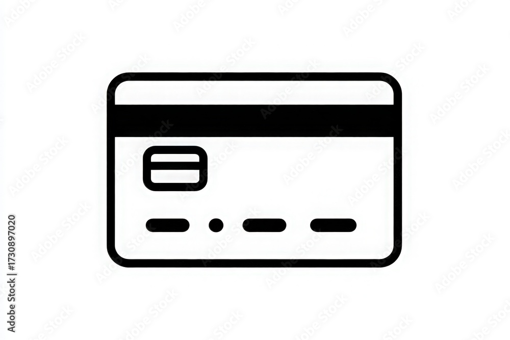 This design features a simple credit card layout with black lines on a white background. It highlights key elements like a magnetic strip and number placeholders commonly seen on cards.
