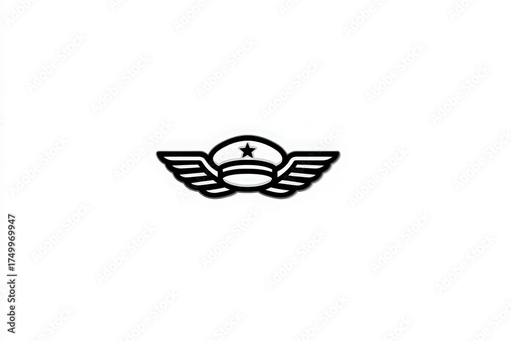 This design showcases a pilot badge with prominent wings and a star at the center. The simple yet striking emblem symbolizes aviation and flight.