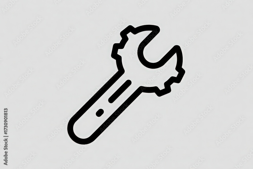 This graphic displays a simple outline of a wrench against a gray background. The wrench is commonly used in maintenance and repair tasks, representing tools and fixing activities.