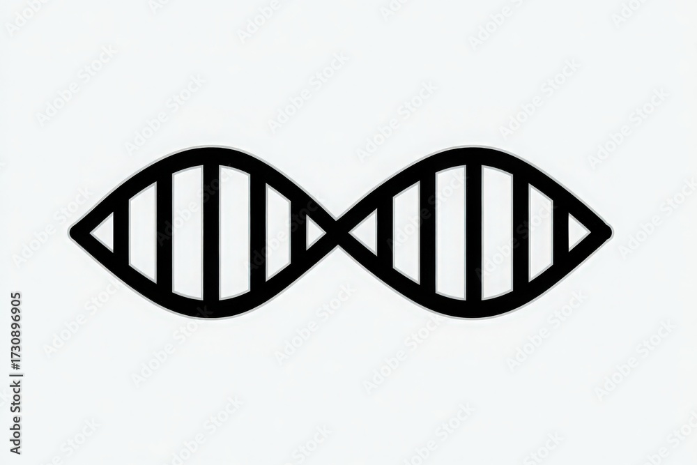 This graphic features a simple black outline of a DNA double helix. The design showcases the classic twisted ladder shape with vertical lines representing base pairs.