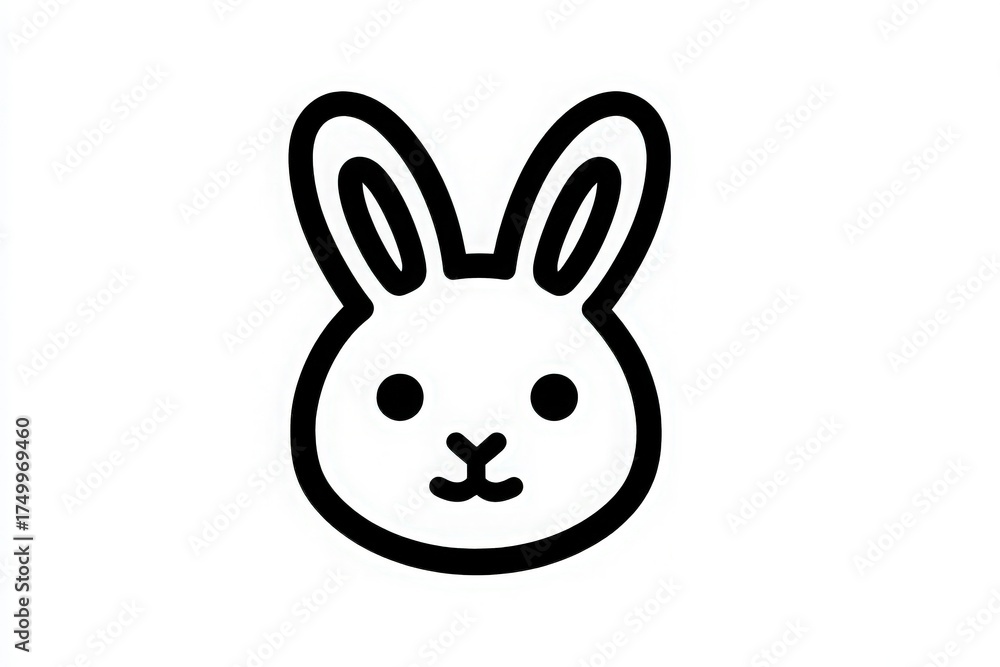This illustration features a friendly cartoon rabbit head, showcasing large ears and a simple, cheerful face. The design is minimalistic, emphasizing a playful vibe.