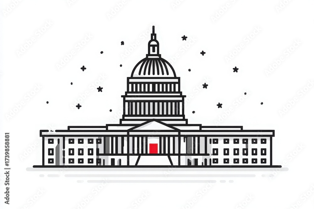 This scene features a prominent dome building with a striking red door, illuminated against a backdrop of stars in a dark sky. The structure showcases classical architecture.