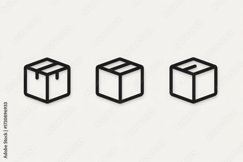 Three boxes are displayed with unique designs. The first has a dripping effect, the second features two lines on top, and the last has a stylized letter.