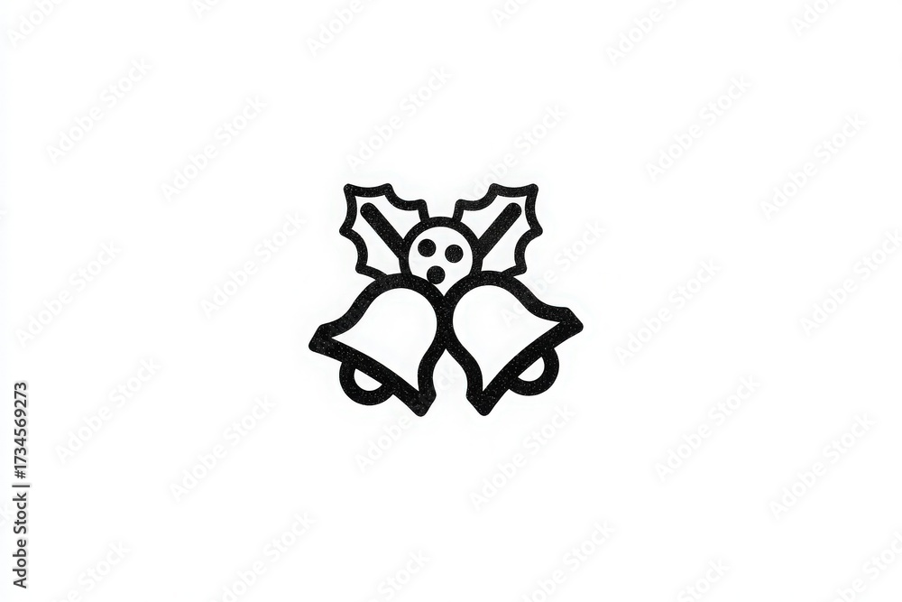 Two decorative bells adorned with holly leaves sit together, symbolizing celebration and joy during the holiday season. This simple design conveys the spirit of festivity.