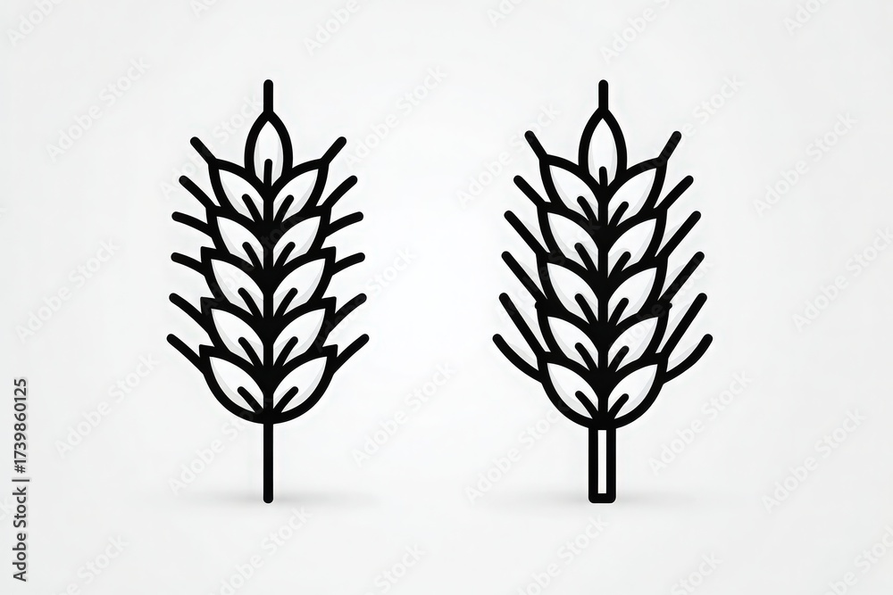 Two elegant wheat stalks are illustrated in black line art style. The designs showcase intricate details of the wheat heads, highlighting their natural shapes.