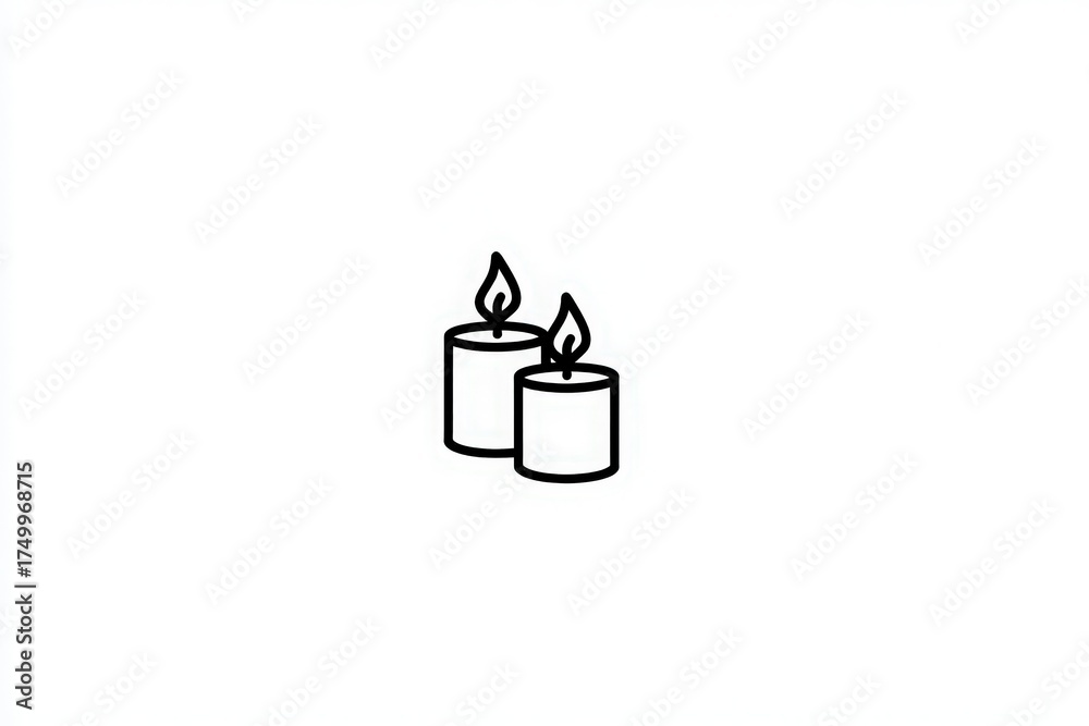 Two round candles sit side by side, each with a flickering flame on top. The clean white background highlights the soft glow of the flames, creating a calm atmosphere.