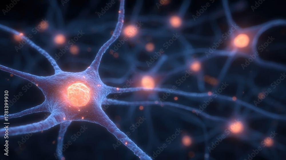 A detailed view of neurons highlights their intricate structures with glowing synapses. This scene captures the connections between brain cells, illustrating the complexity of neural communication.