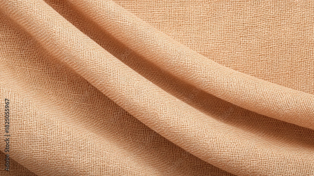 Gentle folds of light peach fabric showcase a soft, textured surface. The interwoven threads catch light, offering depth and warmth. This versatile fabric can enhance various creative designs.