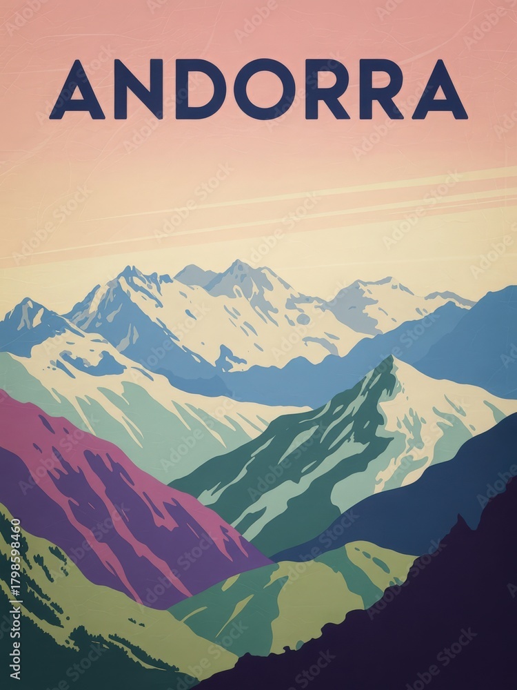 Scenic view of Andorras mountains showcases stunning peaks and valleys. Soft pastel colors create a calm atmosphere, highlighting the natural beauty of this picturesque location at dusk.