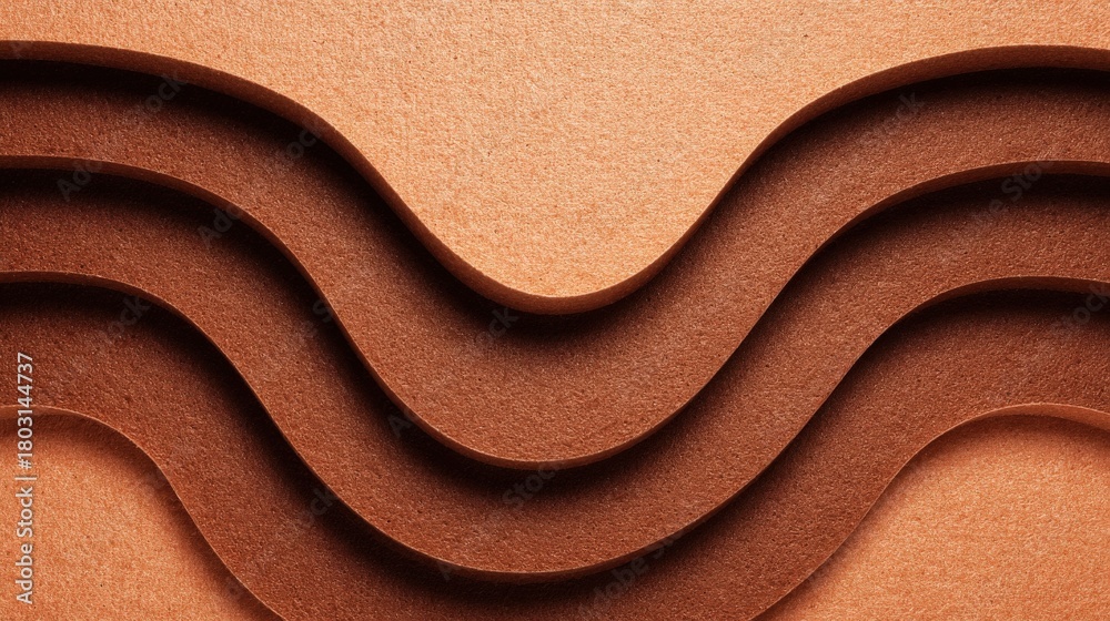 Soft waves of warm brown material create a layered effect, emphasizing texture and depth. The gentle curves flow smoothly, inviting visual interest and a sense of warmth.