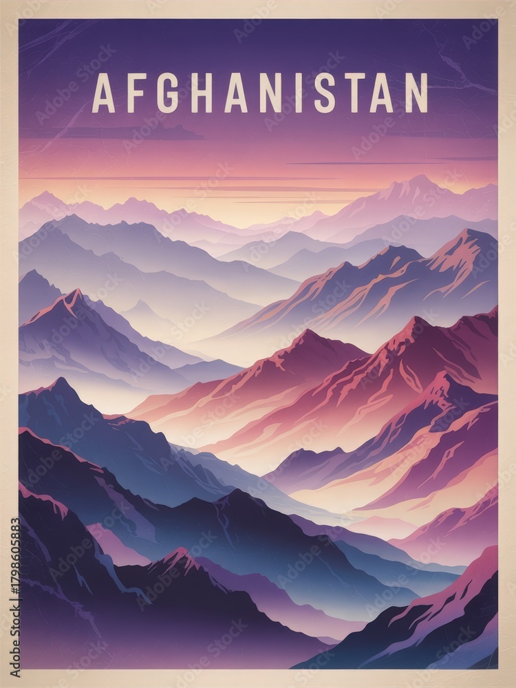 The scene captures a breathtaking mountain range in Afghanistan, displaying layers of peaks and valleys.