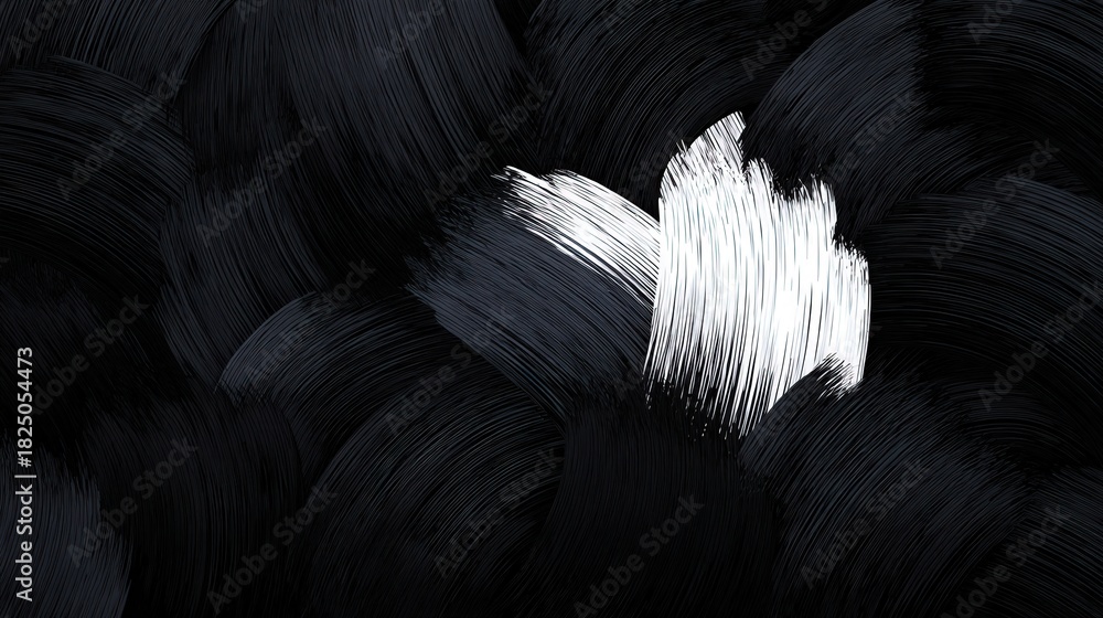 This artwork features a background of dark strokes with one prominent white heart shape. The contrast highlights emotion and creativity, making the piece striking and unique.