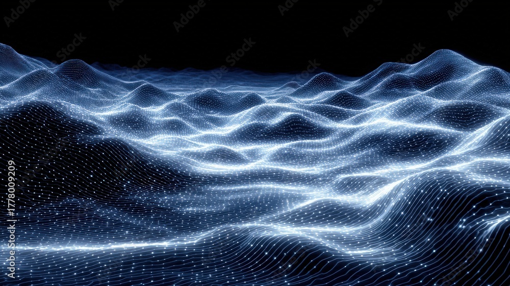 Waves of light flow smoothly across a dark background, creating a stunning digital landscape.